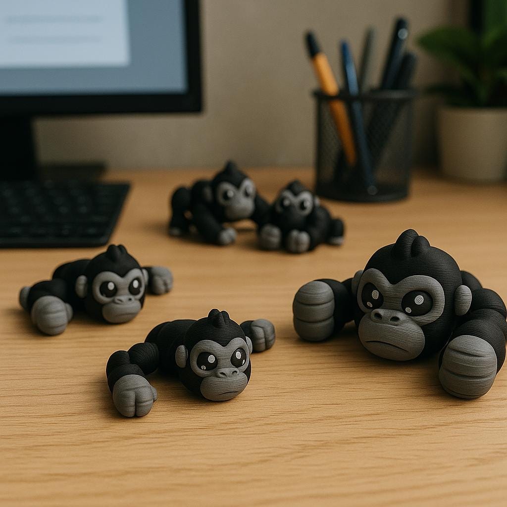 Articulated Gorilla Fidget Toy – view 5, 3D printed by RS-3D