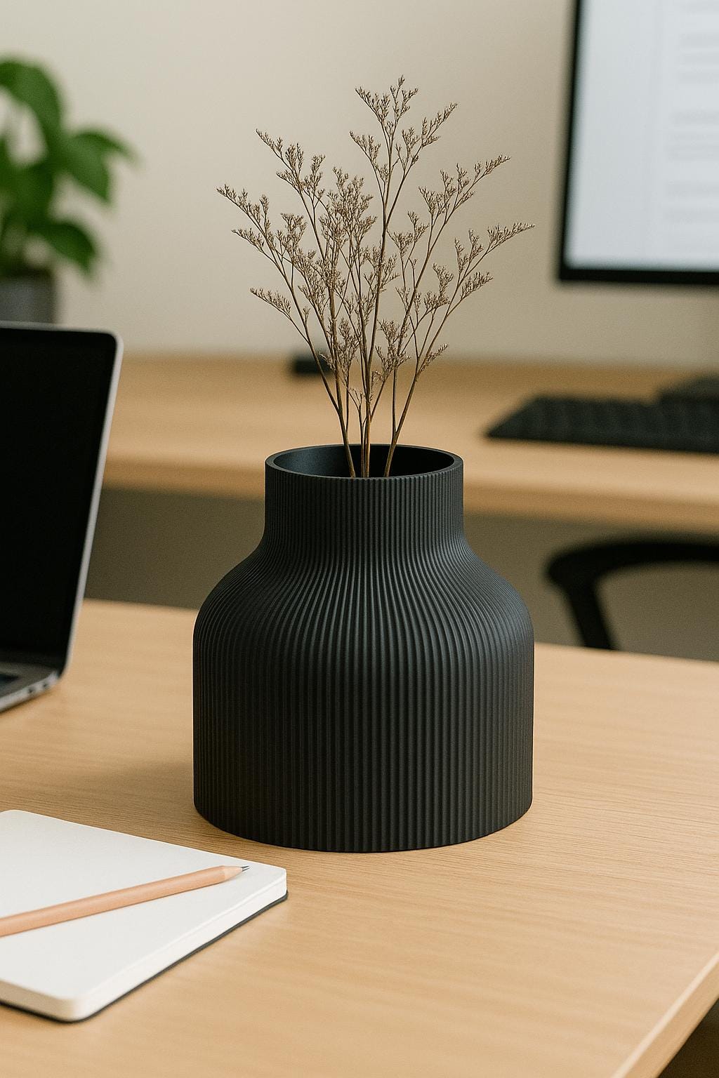 Wide Ribbed Vase – view 3, 3D printed by RS-3D