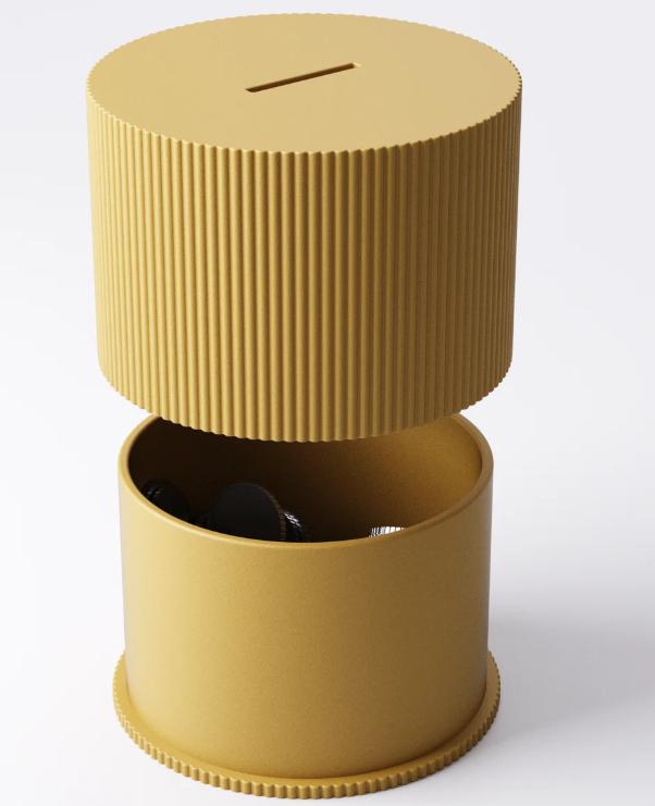 Ribbed Coin Bank – view 7, 3D printed by RS-3D
