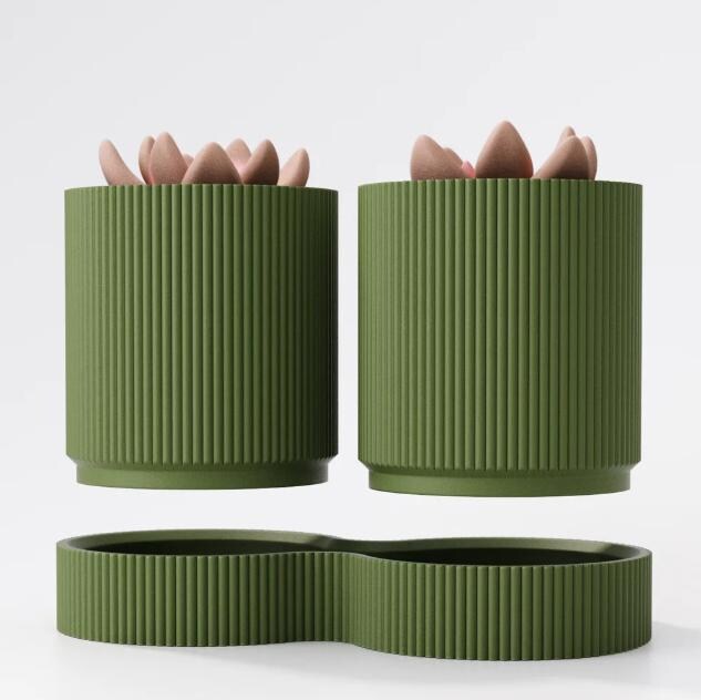 Ribbed Dual Plant Pot – view 5, 3D printed by RS-3D