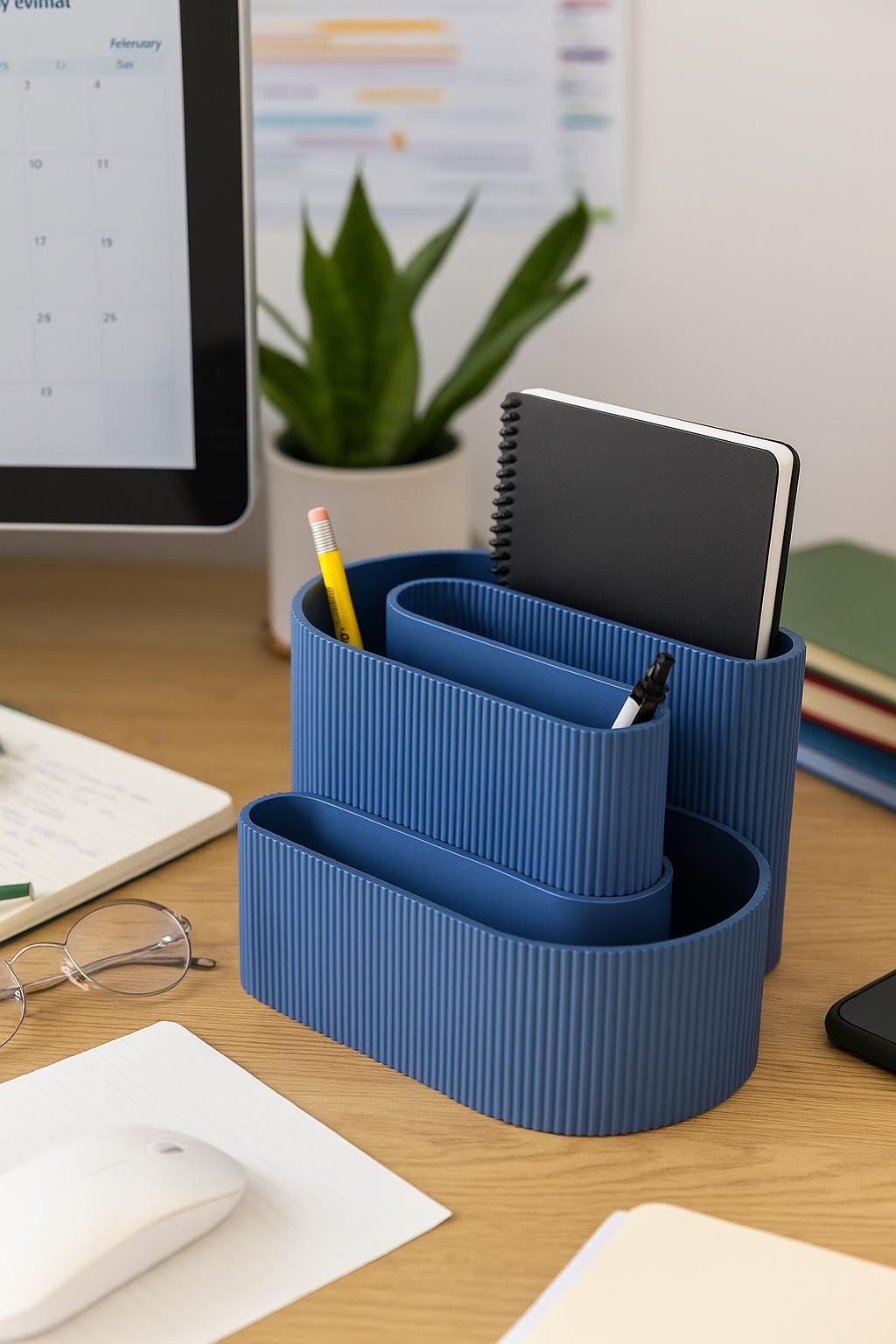 S-Shaped Ribbed Desk Organiser – view 2, 3D printed by RS-3D