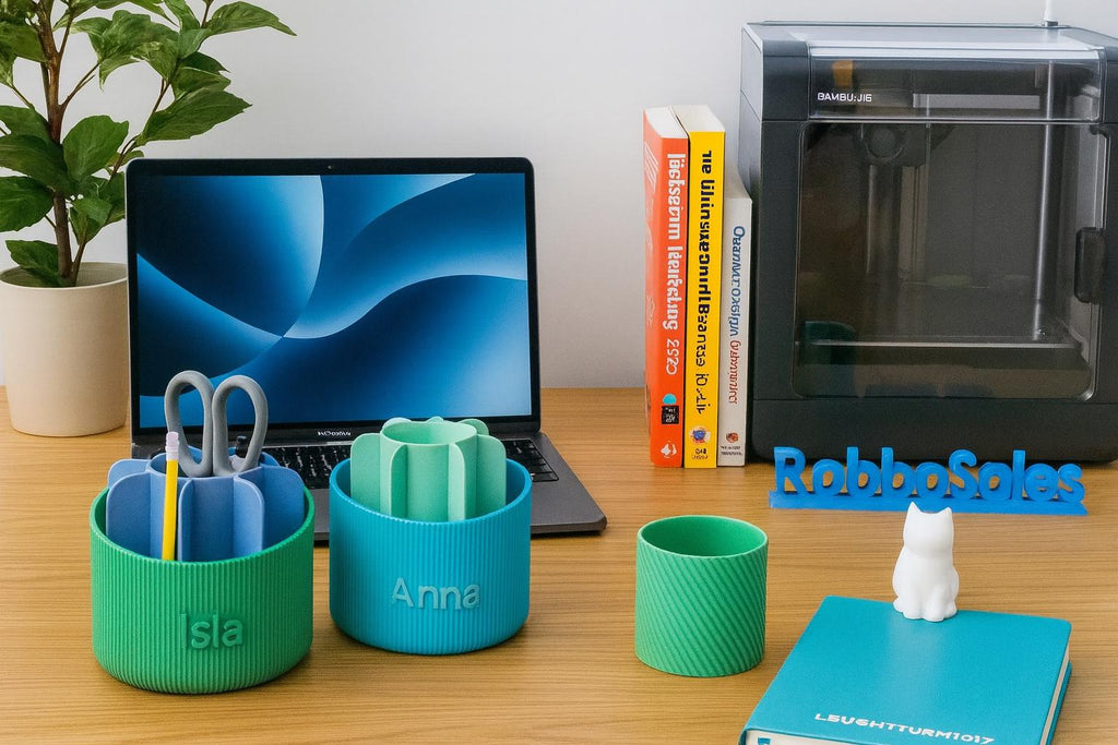 Personalised Rotating Pen Pot – view 5, 3D printed by RS-3D