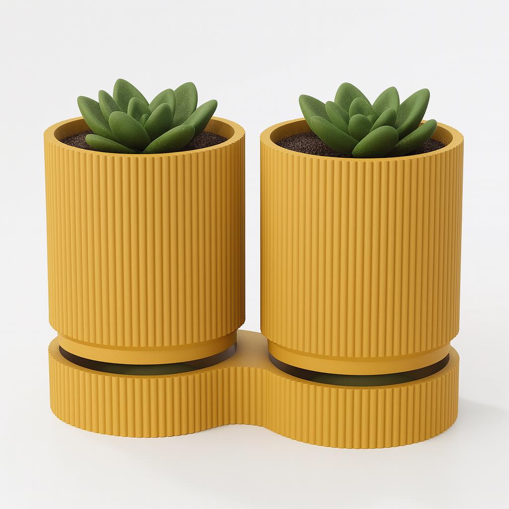 Ribbed Dual Plant Pot – view 8, 3D printed by RS-3D