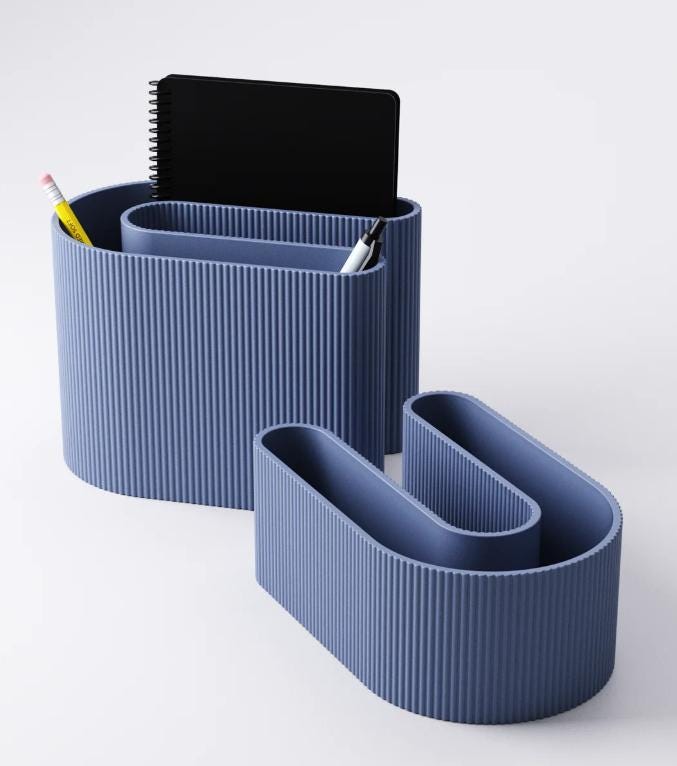 S-Shaped Ribbed Desk Organiser – view 7, 3D printed by RS-3D