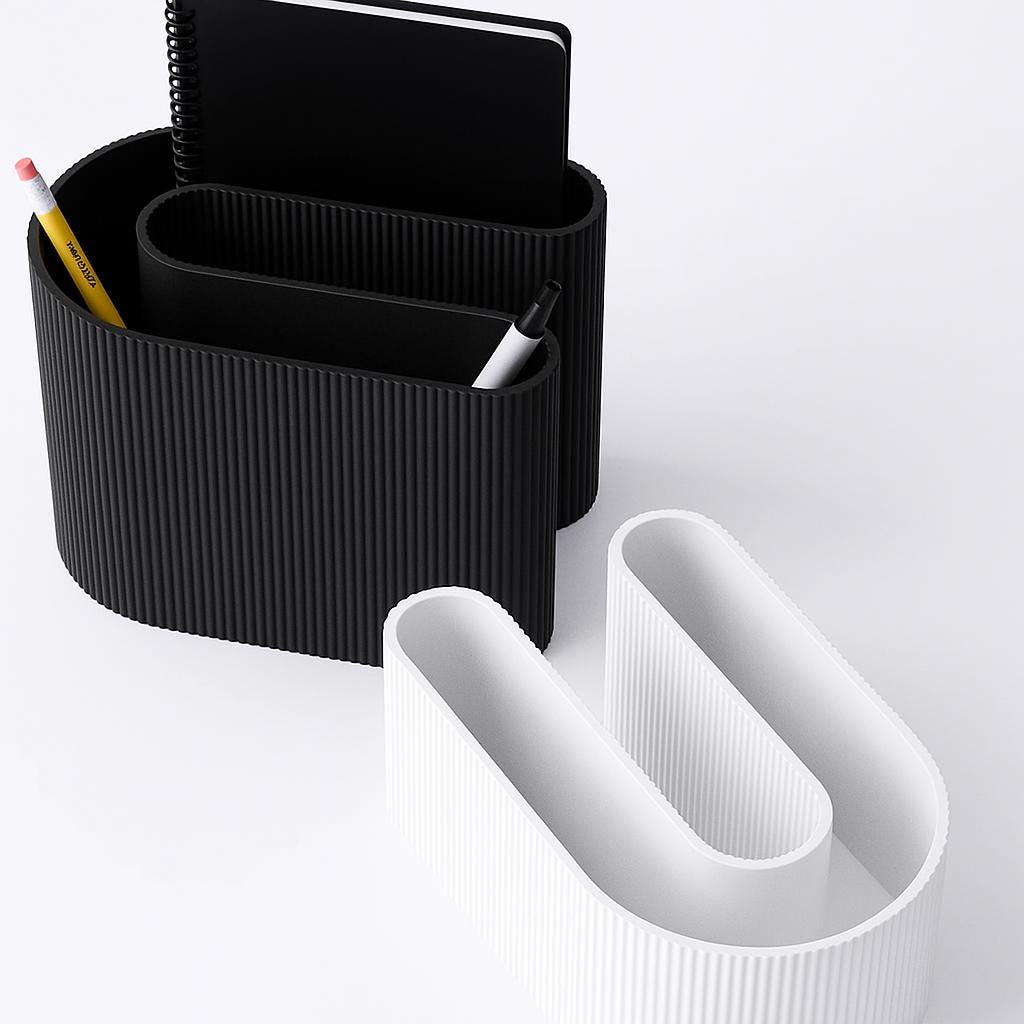 S-Shaped Ribbed Desk Organiser – view 5, 3D printed by RS-3D