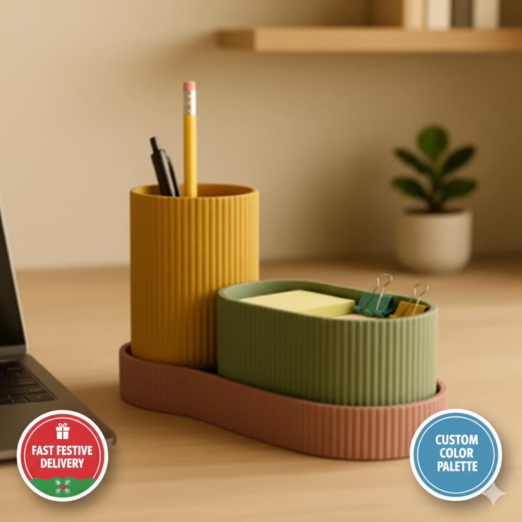 Ribbed Desk Organiser Set – view 2, 3D printed by RS-3D