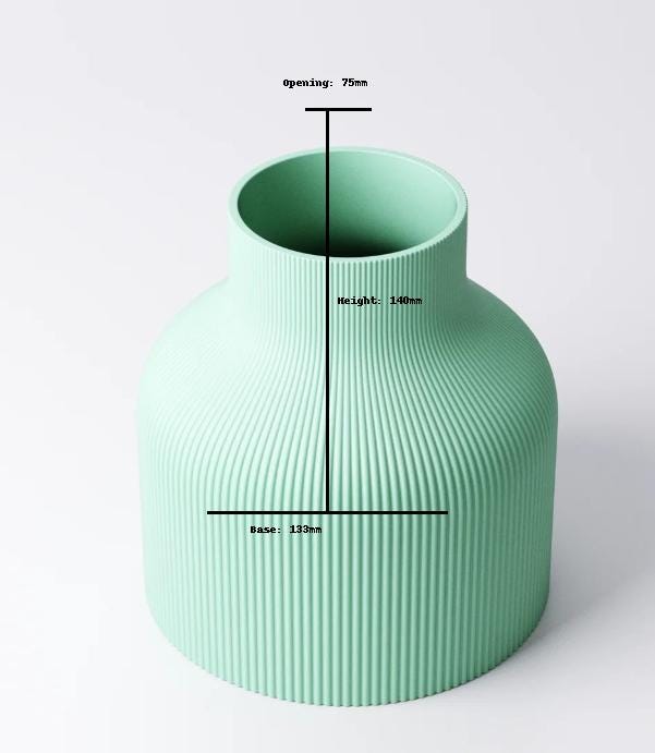 Wide Ribbed Vase – view 7, 3D printed by RS-3D