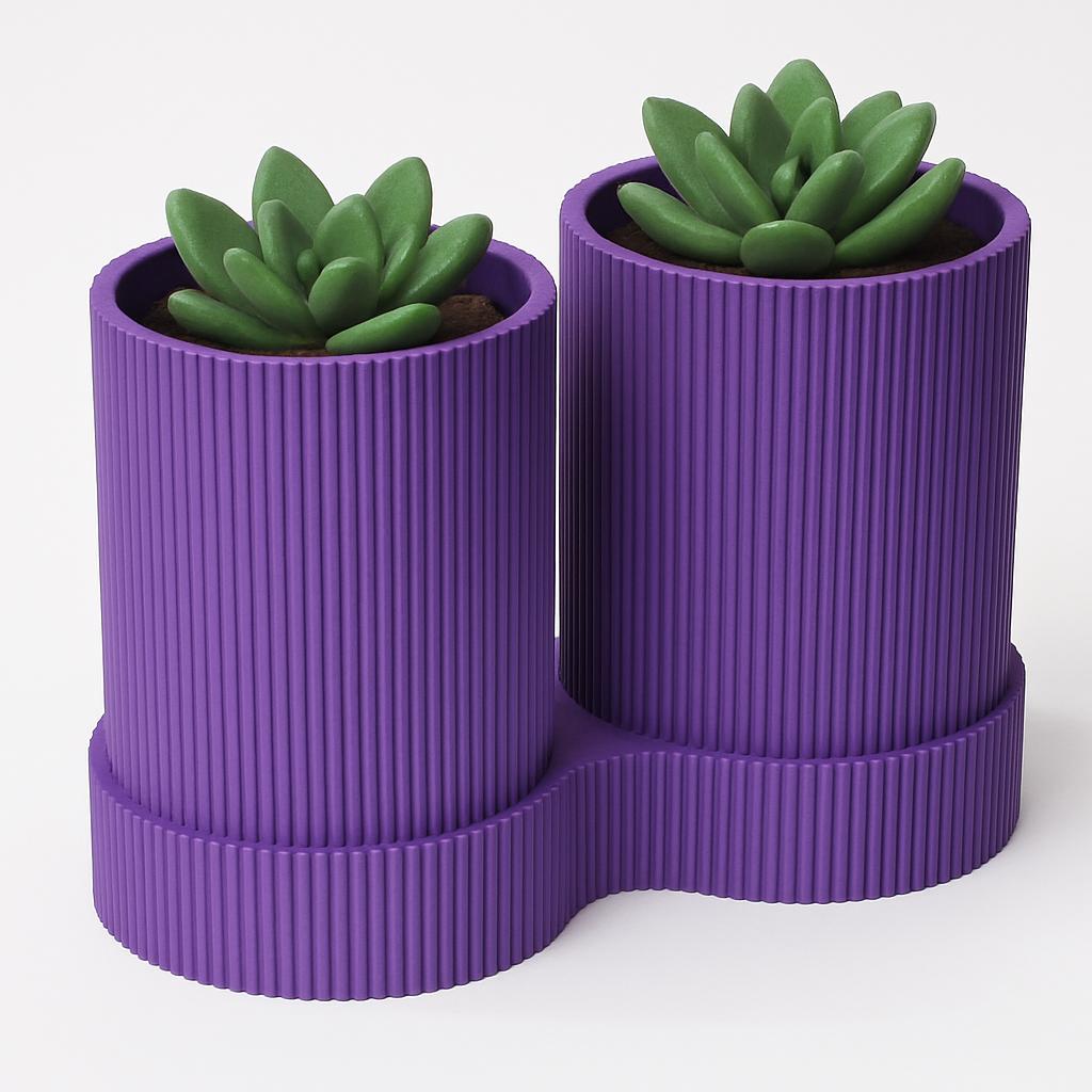 Ribbed Dual Plant Pot – view 9, 3D printed by RS-3D