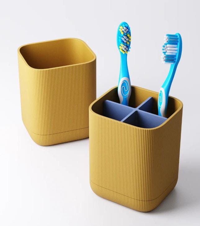 Ribbed Toothbrush Holder with Drip Tray – view 2, 3D printed by RS-3D