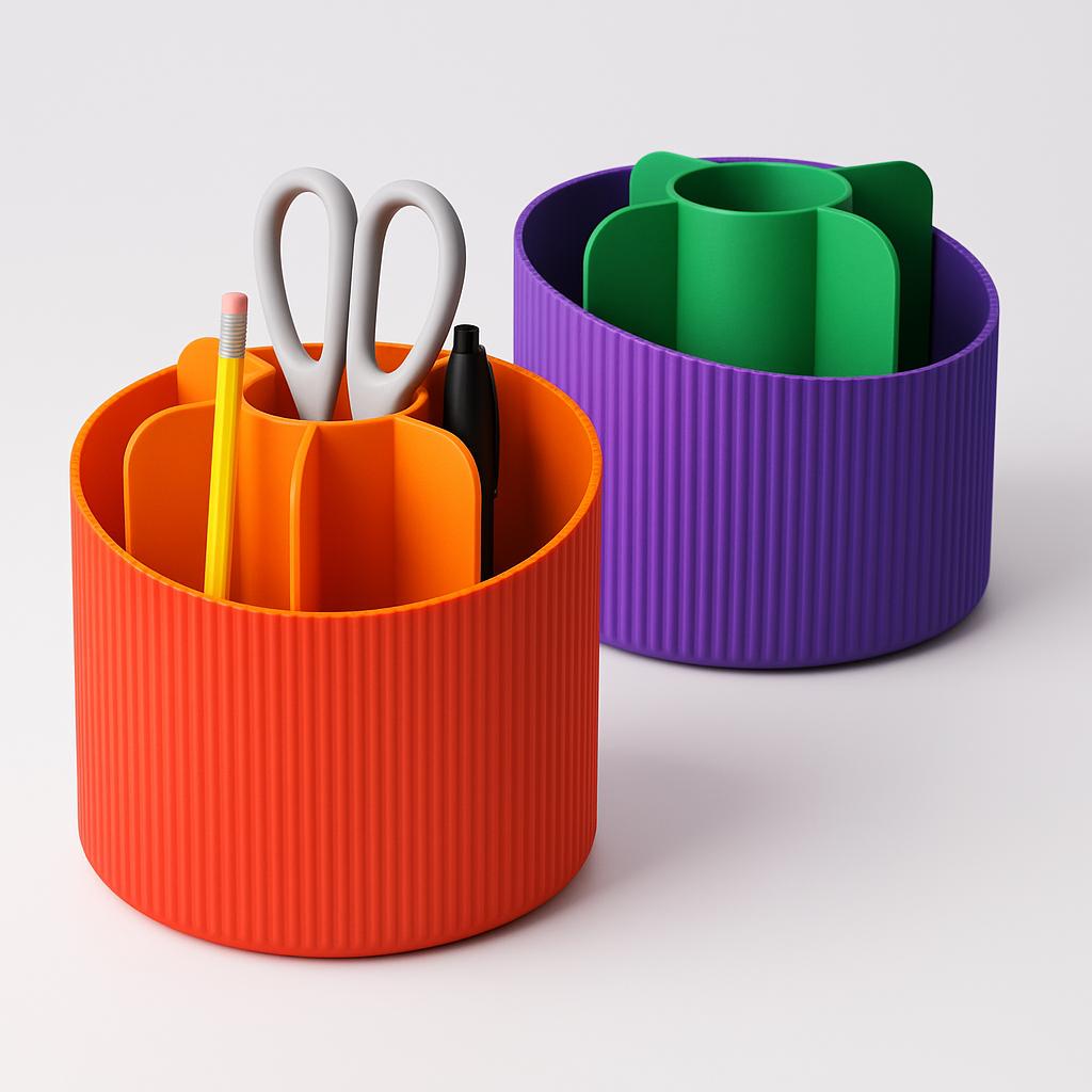 Personalised Rotating Pen Pot – view 8, 3D printed by RS-3D