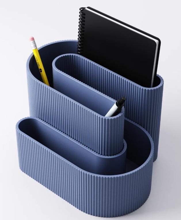 S-Shaped Ribbed Desk Organiser – view 6, 3D printed by RS-3D