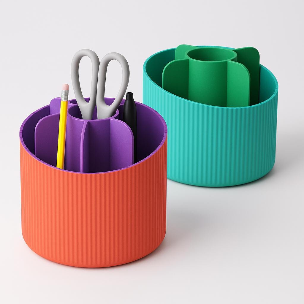 Personalised Rotating Pen Pot – view 7, 3D printed by RS-3D