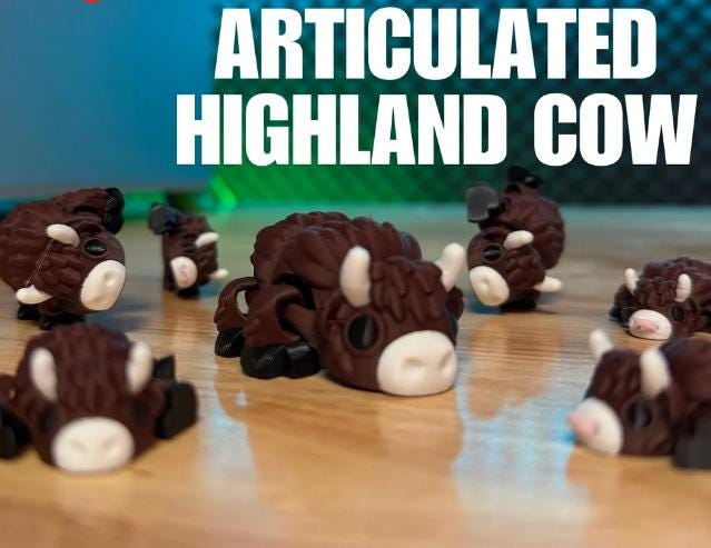 Articulated Highland Cow Fidget Toy – view 5, 3D printed by RS-3D