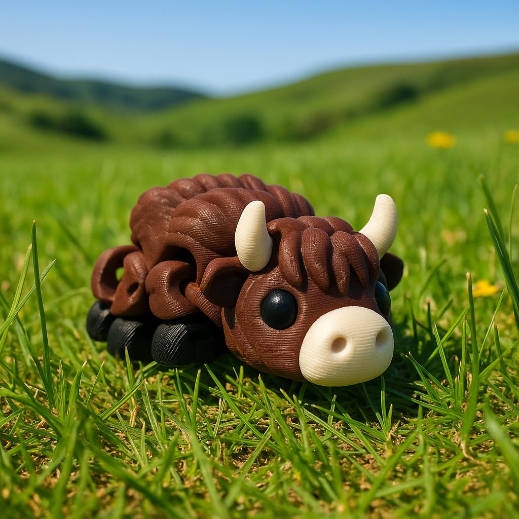Articulated Highland Cow Fidget Toy – view 2, 3D printed by RS-3D
