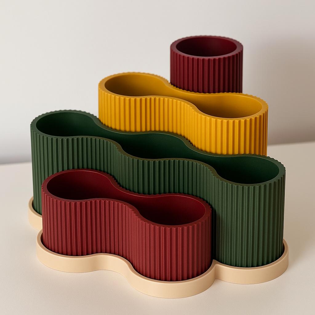 Pastel Ribbed Desk Organiser – view 7, 3D printed by RS-3D