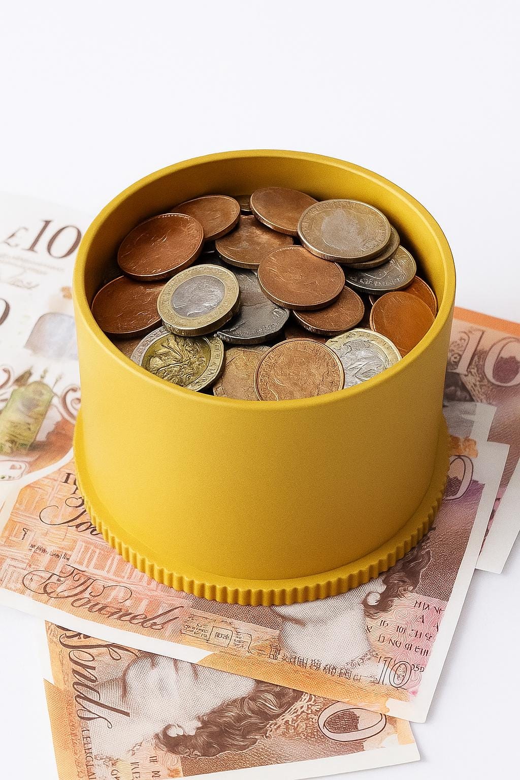 Ribbed Coin Bank – view 2, 3D printed by RS-3D