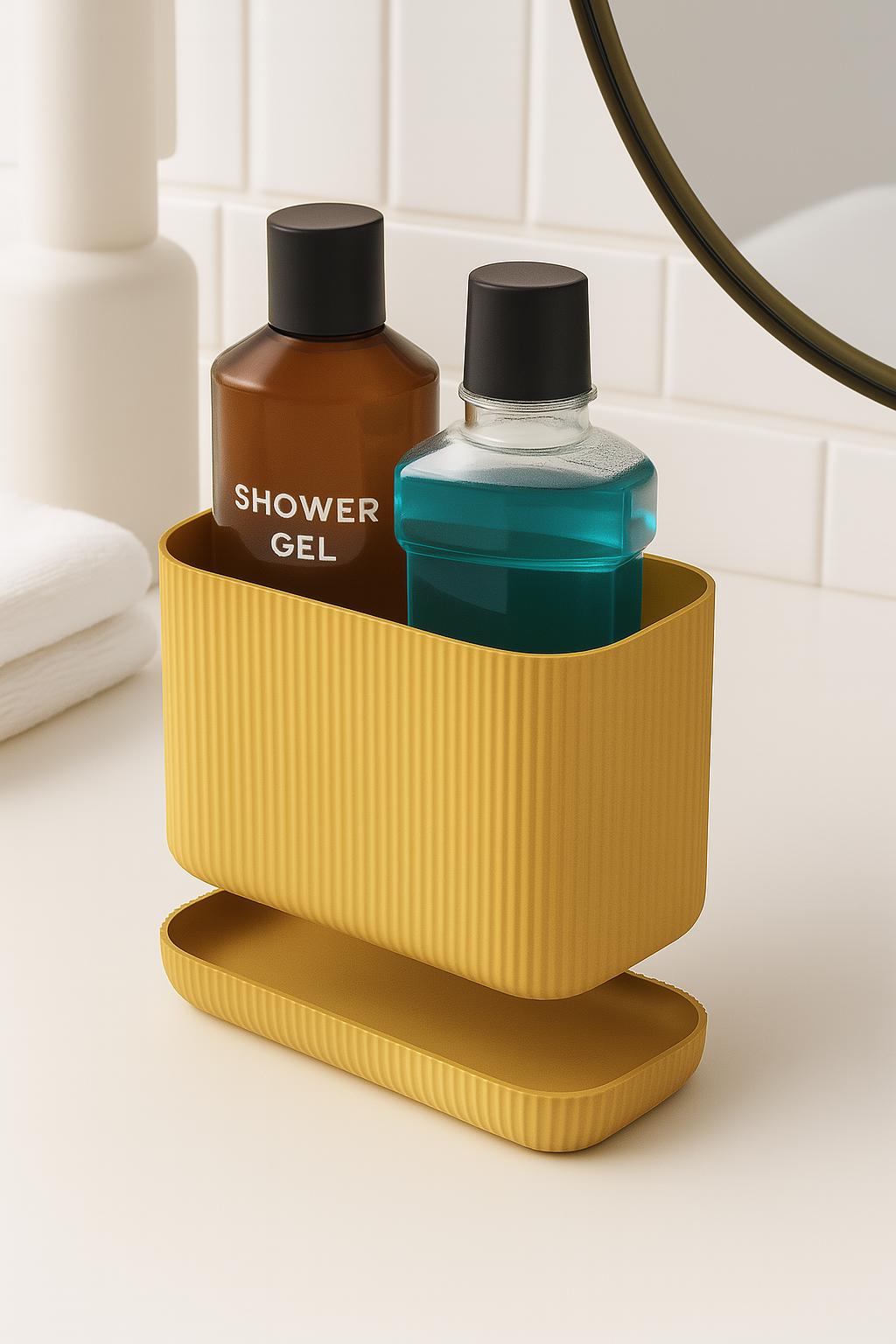 Ribbed Bathroom Caddy with Drip Tray – view 2, 3D printed by RS-3D