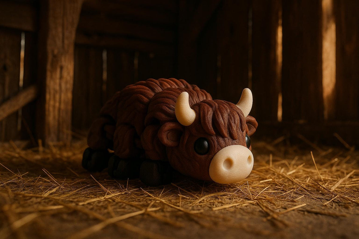 Articulated Highland Cow Fidget Toy – view 4, 3D printed by RS-3D