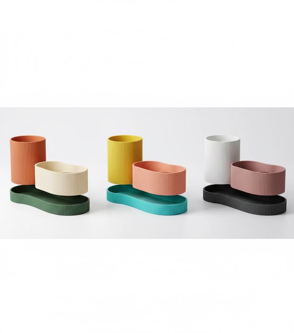 Ribbed Desk Organiser Set – view 3, 3D printed by RS-3D