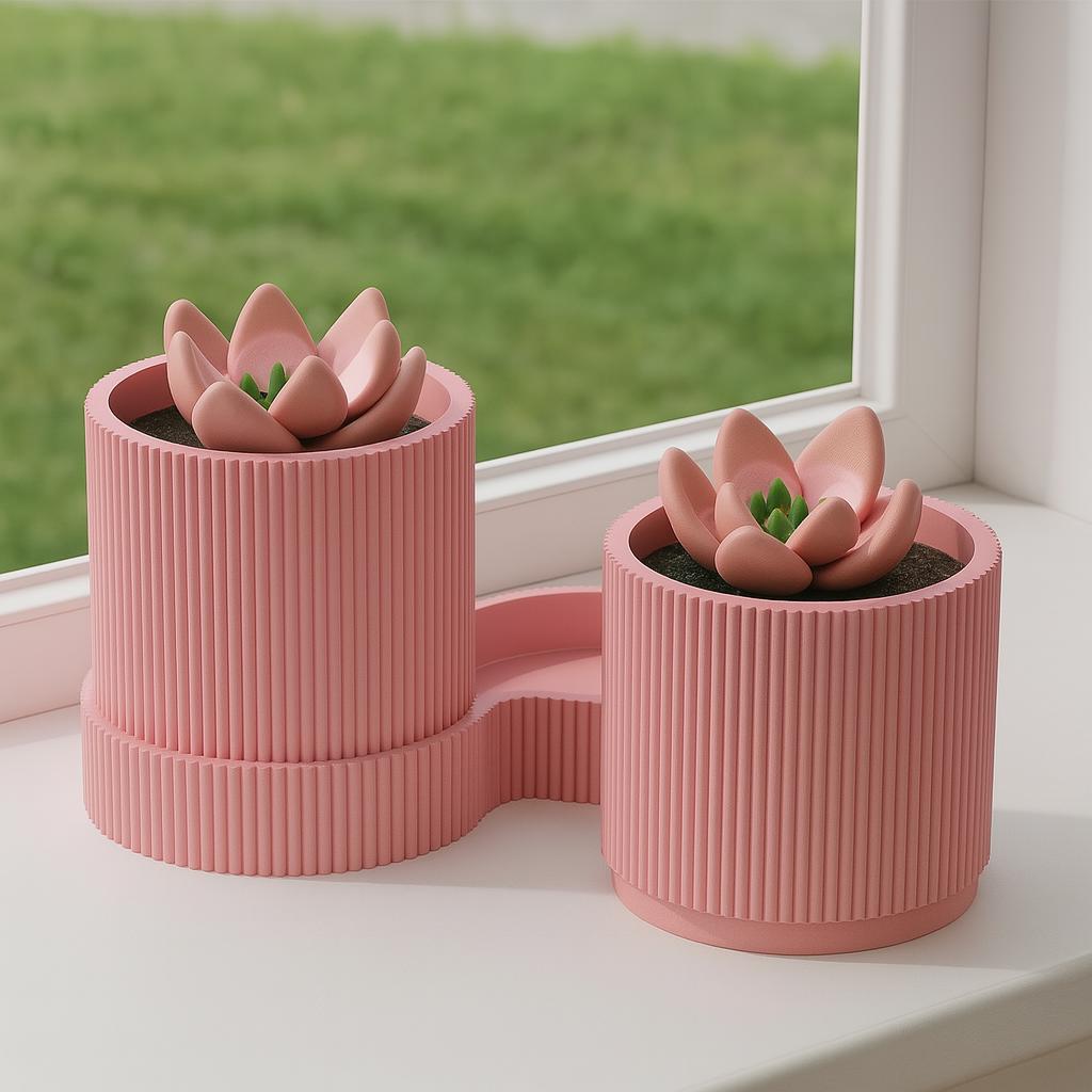 Ribbed Dual Plant Pot – 3D printed by RS-3D in Glasgow