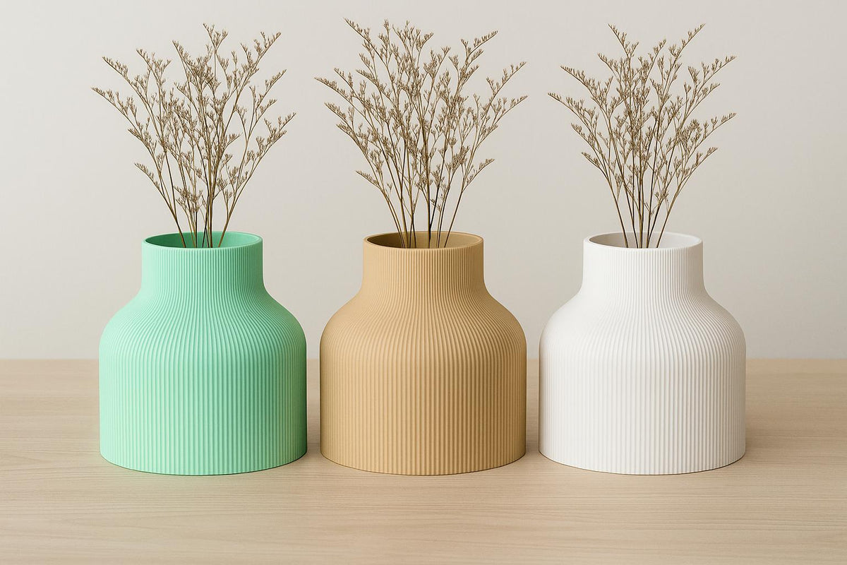 Wide Ribbed Vase – view 2, 3D printed by RS-3D