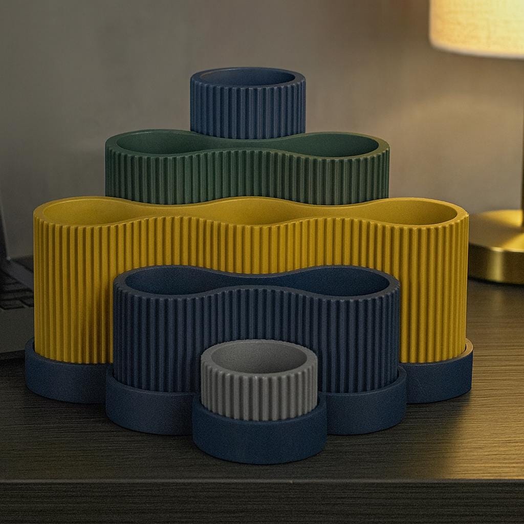 Pastel Ribbed Desk Organiser – view 2, 3D printed by RS-3D