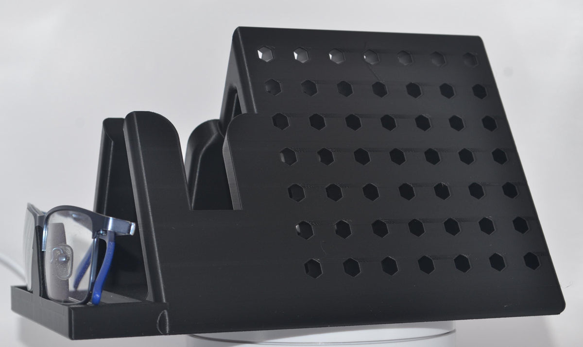 Book Stand & Glasses Holder with Page Holder and Book Spreader – view 7, 3D printed by RS-3D