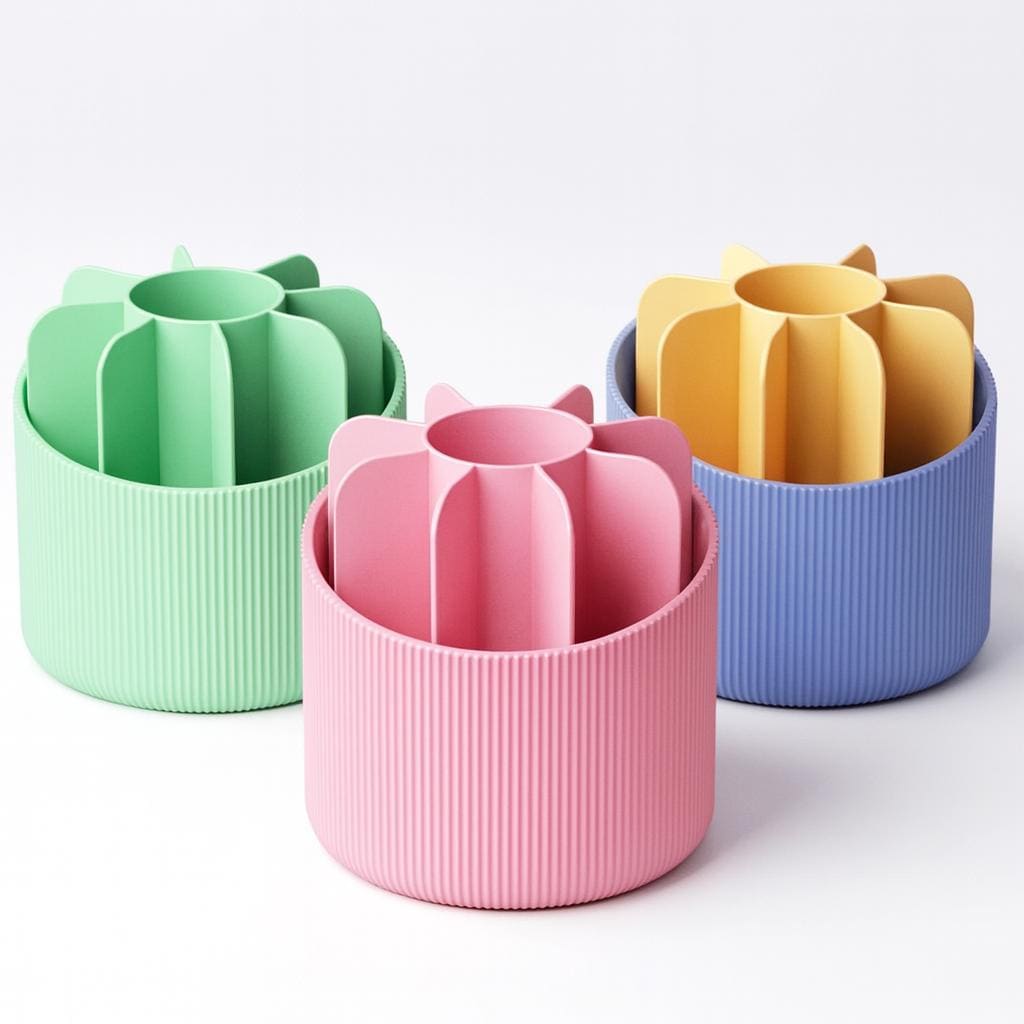 Personalised Rotating Pen Pot – view 4, 3D printed by RS-3D
