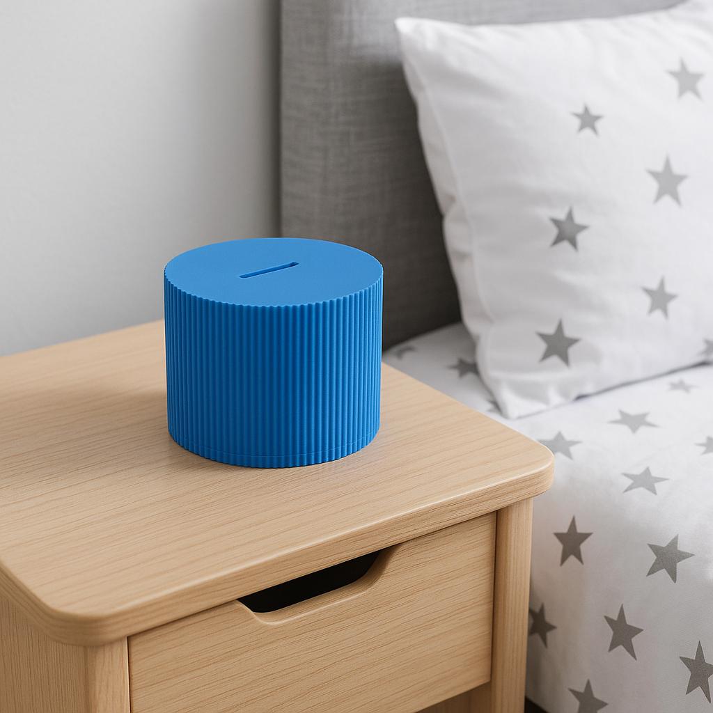 Ribbed Coin Bank – view 5, 3D printed by RS-3D