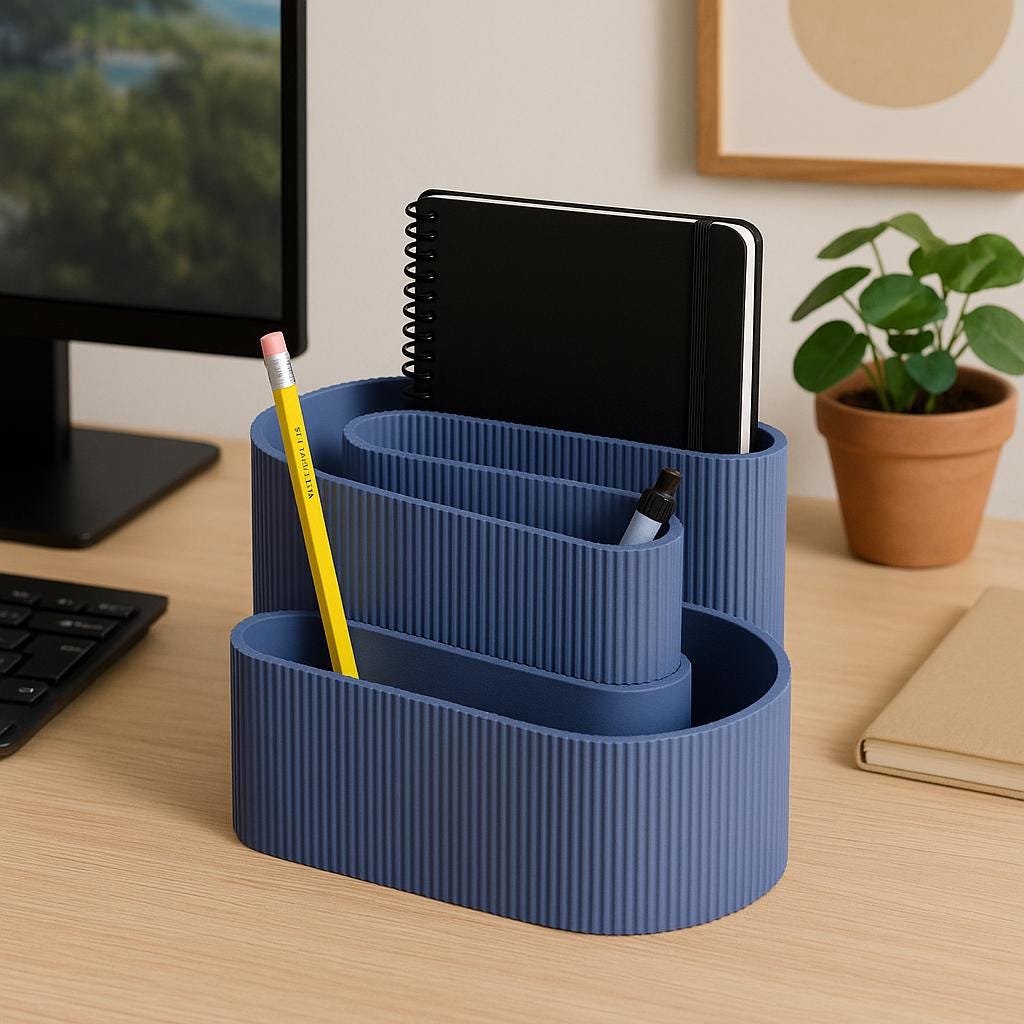 S-Shaped Ribbed Desk Organiser – view 3, 3D printed by RS-3D