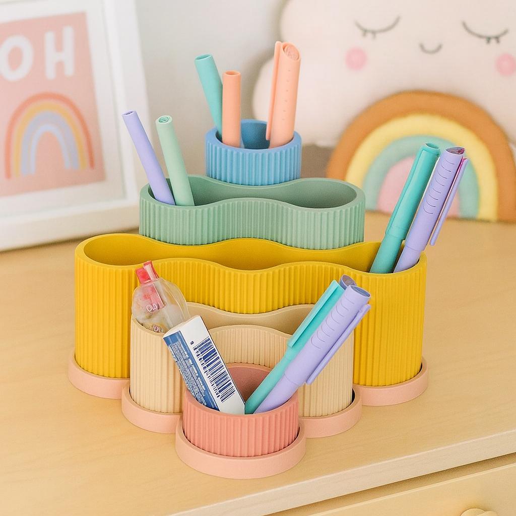 Pastel Ribbed Desk Organiser – view 3, 3D printed by RS-3D