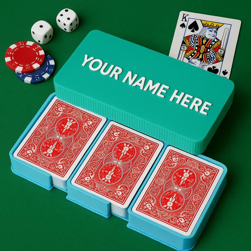 Personalised Playing Card Storage Box – 3D Printed Holder for 3 Decks | Custom Name Poker Night Organizer & Travel Case