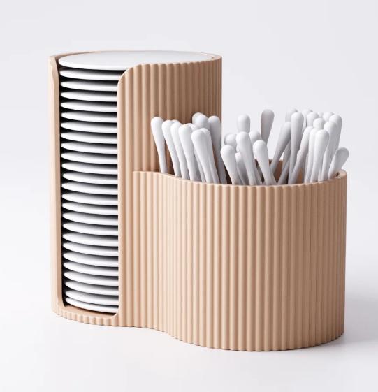 Minimalist Bathroom Organizer – Cotton Pad & Cotton Swab Holder, Modern Ribbed Storage Box