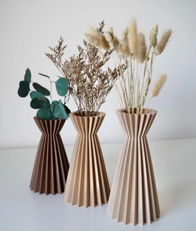 Modern Pleated Vase | 3D Printed Geometric Vase for Dried Flowers | Minimalist Home Décor, Nordic Style Vase, Gift for Plant Lovers