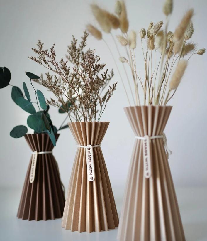 Modern Pleated Vase | 3D Printed Geometric Vase for Dried Flowers | Minimalist Home Décor, Nordic Style Vase, Gift for Plant Lovers