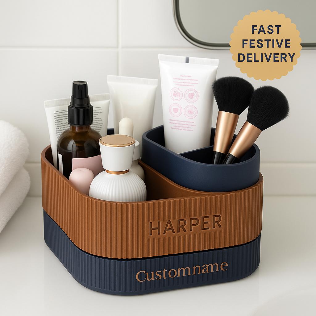 Modern Ribbed Vanity Organizer Two-Tier Makeup & Skincare Storage Tray Minimalist Desk or Bathroom Holder fall gift for her/him