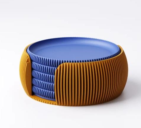 Modern Coaster Set with Holder Ribbed Design Mid-Century Modern Home Décor house warming gift fall Geometric Table Protection