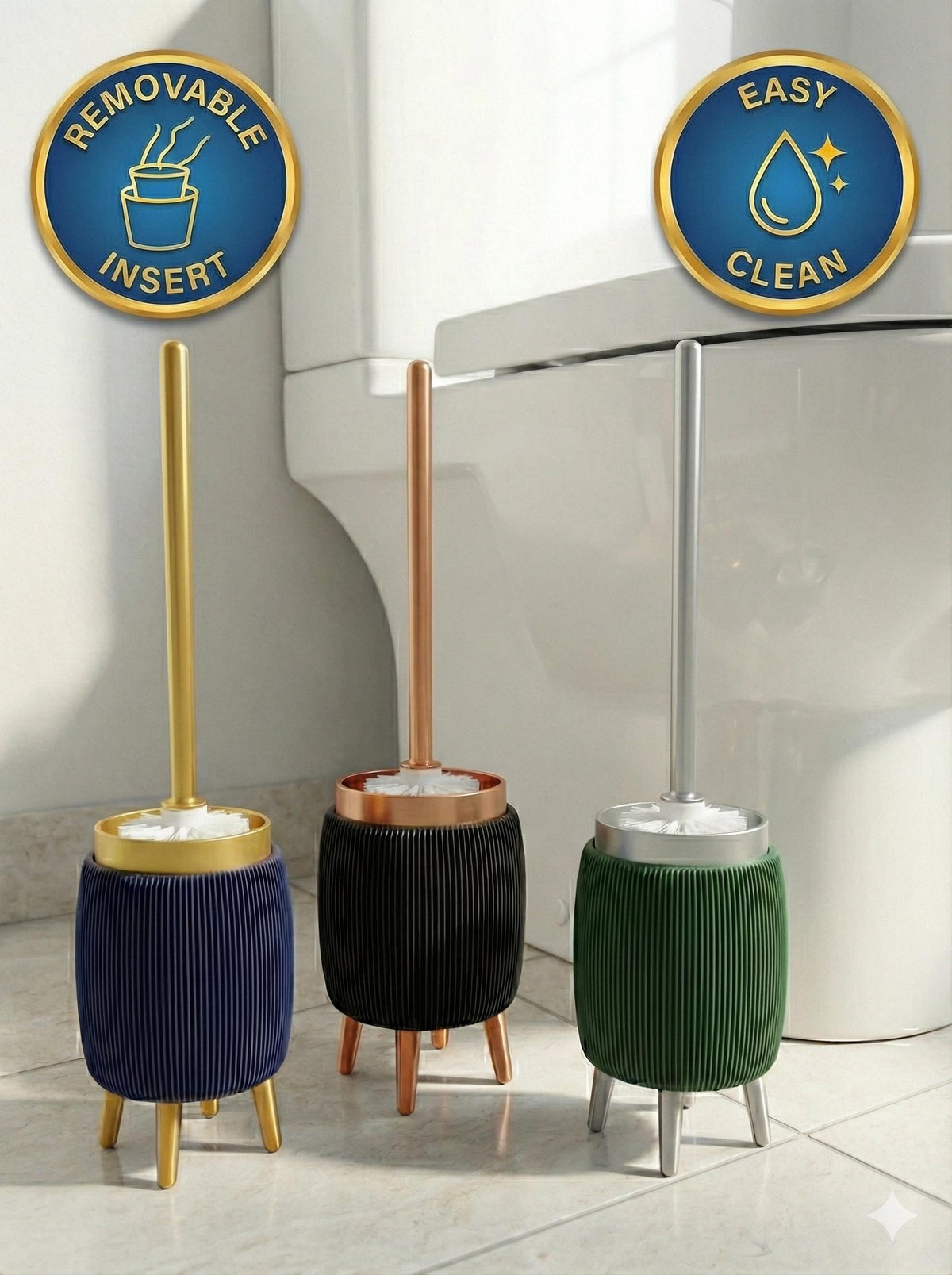 Hygienic 3D Printed Toilet Brush Holder Removable Draining Insert Modern Ribbed Design Easy Clean Bathroom Organizer