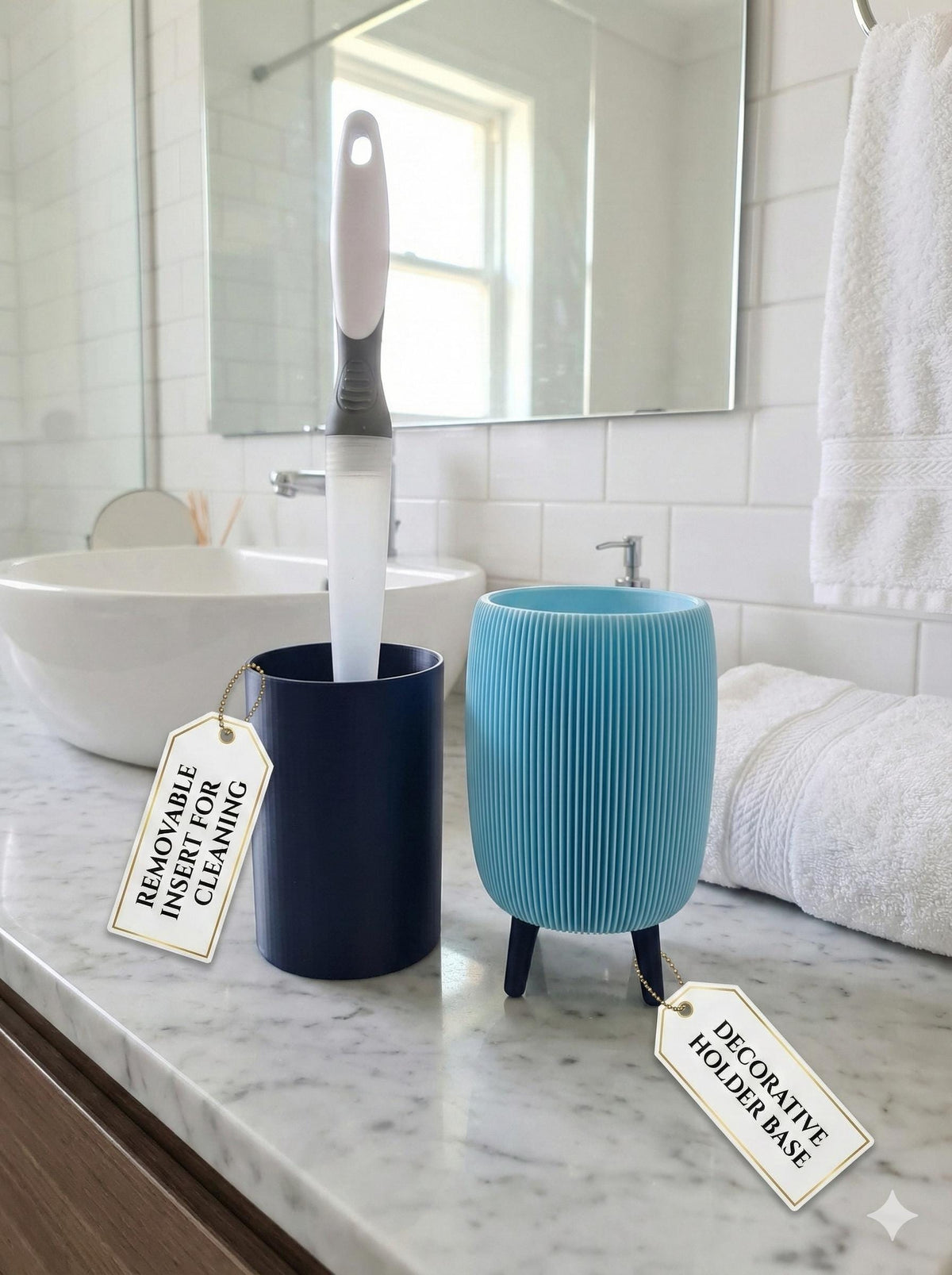 Hygienic 3D Printed Toilet Brush Holder Removable Draining Insert Modern Ribbed Design Easy Clean Bathroom Organizer