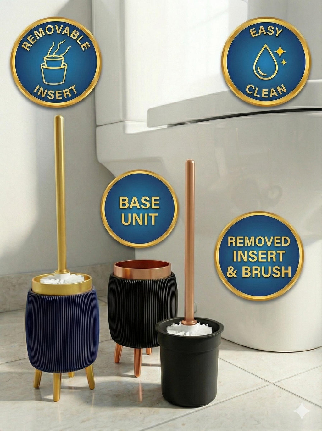 Hygienic 3D Printed Toilet Brush Holder Removable Draining Insert Modern Ribbed Design Easy Clean Bathroom Organizer