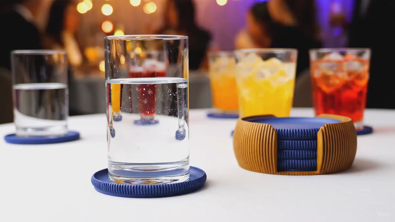 Modern Coaster Set with Holder Ribbed Design Mid-Century Modern Home Décor house warming gift fall Geometric Table Protection