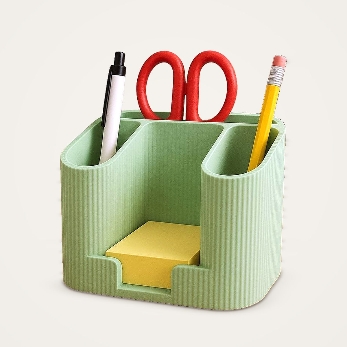 Minimalist Desk Organiser – 4-Compartment Pen & Sticky Note Caddy