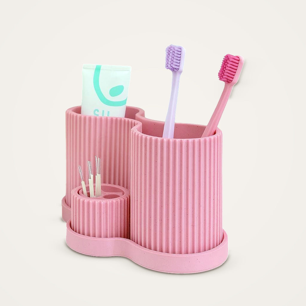 Ribbed Toothbrush & Toothpaste Holder – Bathroom & Makeup Organiser