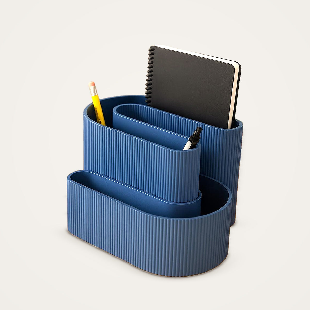 S-Shaped Ribbed Desk Organiser – Interlocking Pen & Notebook Holder